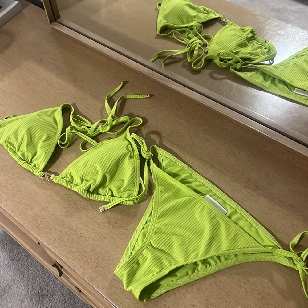 Micheal Kors neon bikini with gold accents